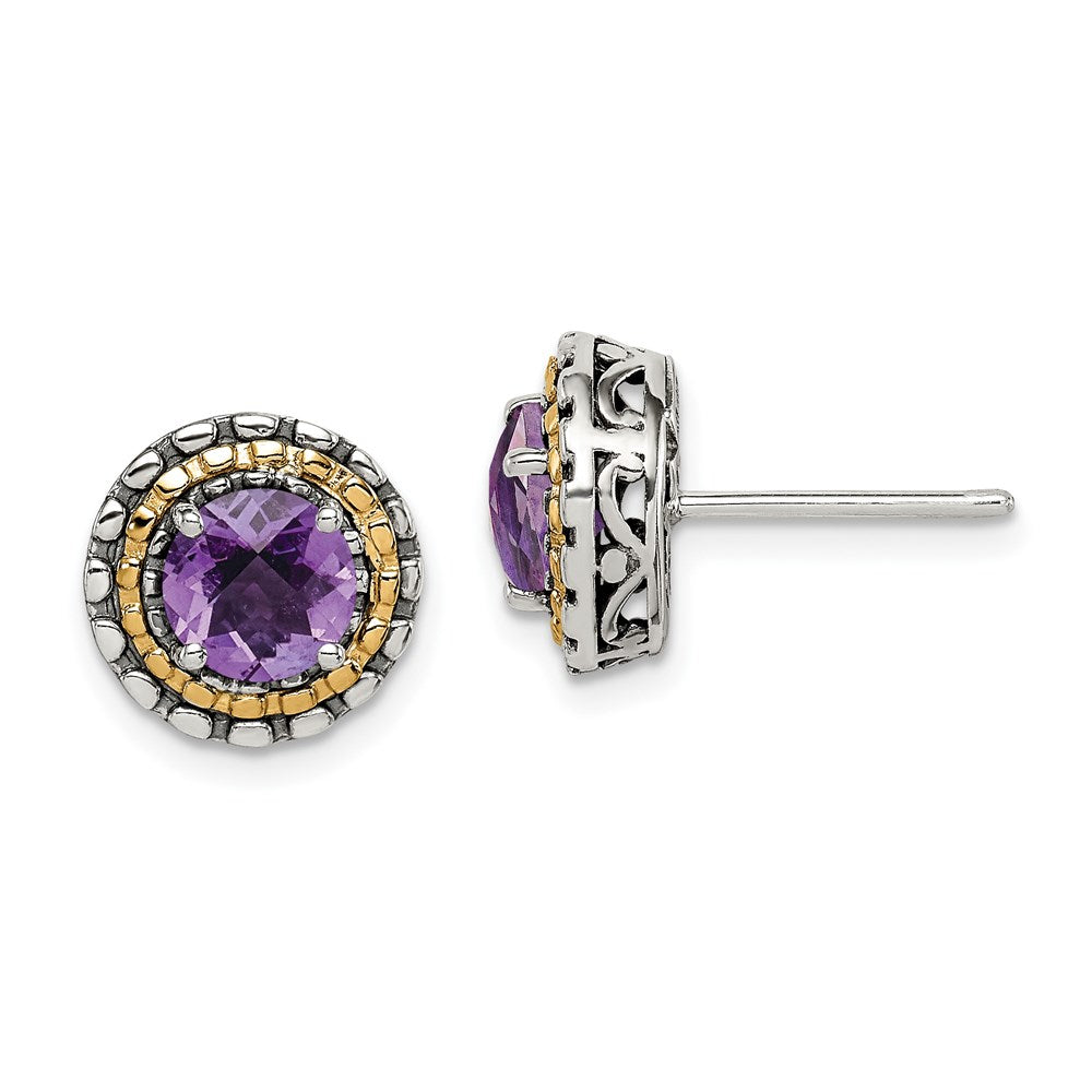 QTC1568 Shey Couture Sterling Silver with 14K Accent Antiqued Round Amethyst Post Earrings