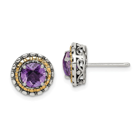 QTC1568 Shey Couture Sterling Silver with 14K Accent Antiqued Round Amethyst Post Earrings