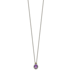 Shey Couture Sterling Silver with 14K Accent 18 Inch Antiqued Oval Amethyst Necklace QTC1569