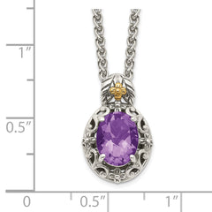 Shey Couture Sterling Silver with 14K Accent 18 Inch Antiqued Oval Amethyst Necklace QTC1569