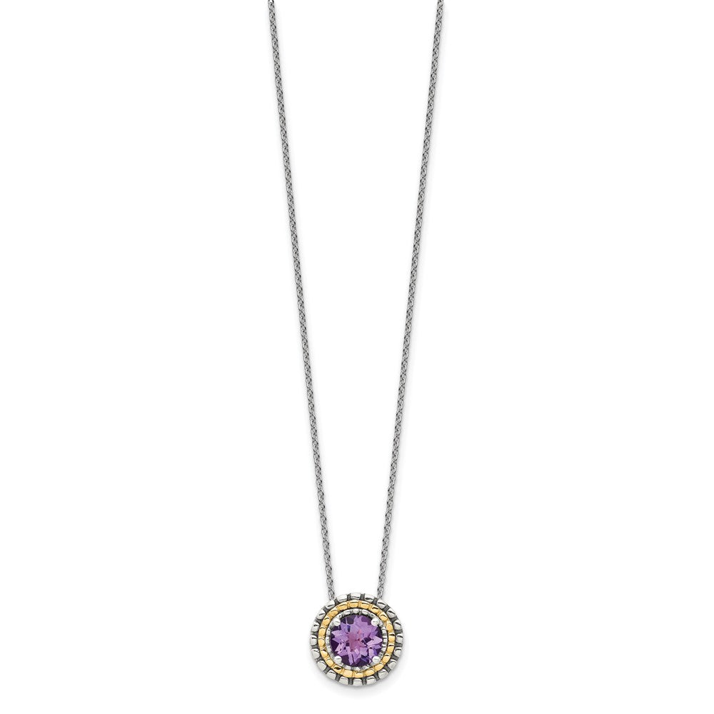 Shey Couture Sterling Silver with 14K Accent 18 Inch Antiqued Round Amethyst Necklace QTC1570