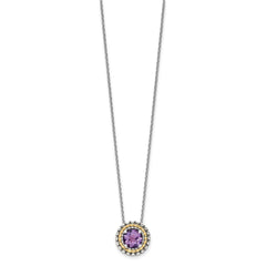 Shey Couture Sterling Silver with 14K Accent 18 Inch Antiqued Round Amethyst Necklace QTC1570