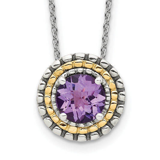 Shey Couture Sterling Silver with 14K Accent 18 Inch Antiqued Round Amethyst Necklace QTC1570