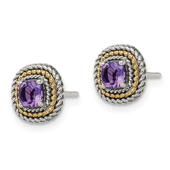 QTC1571 Shey Couture Sterling Silver with 14K Accent Antiqued Cushion Amethyst Post Earrings