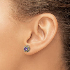 QTC1571 Shey Couture Sterling Silver with 14K Accent Antiqued Cushion Amethyst Post Earrings