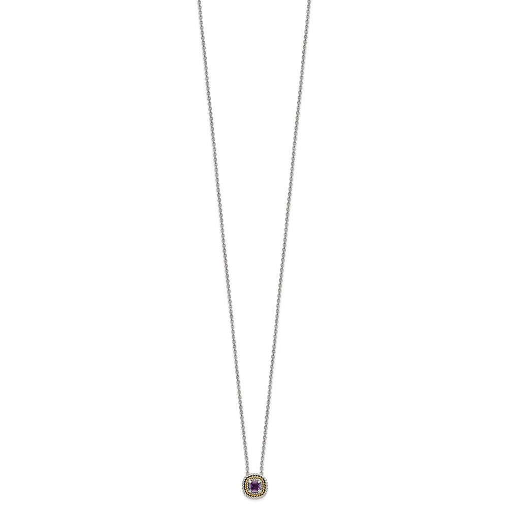 Shey Couture Sterling Silver with 14K Accent 18 Inch Antiqued Cushion Amethyst Necklace QTC1574