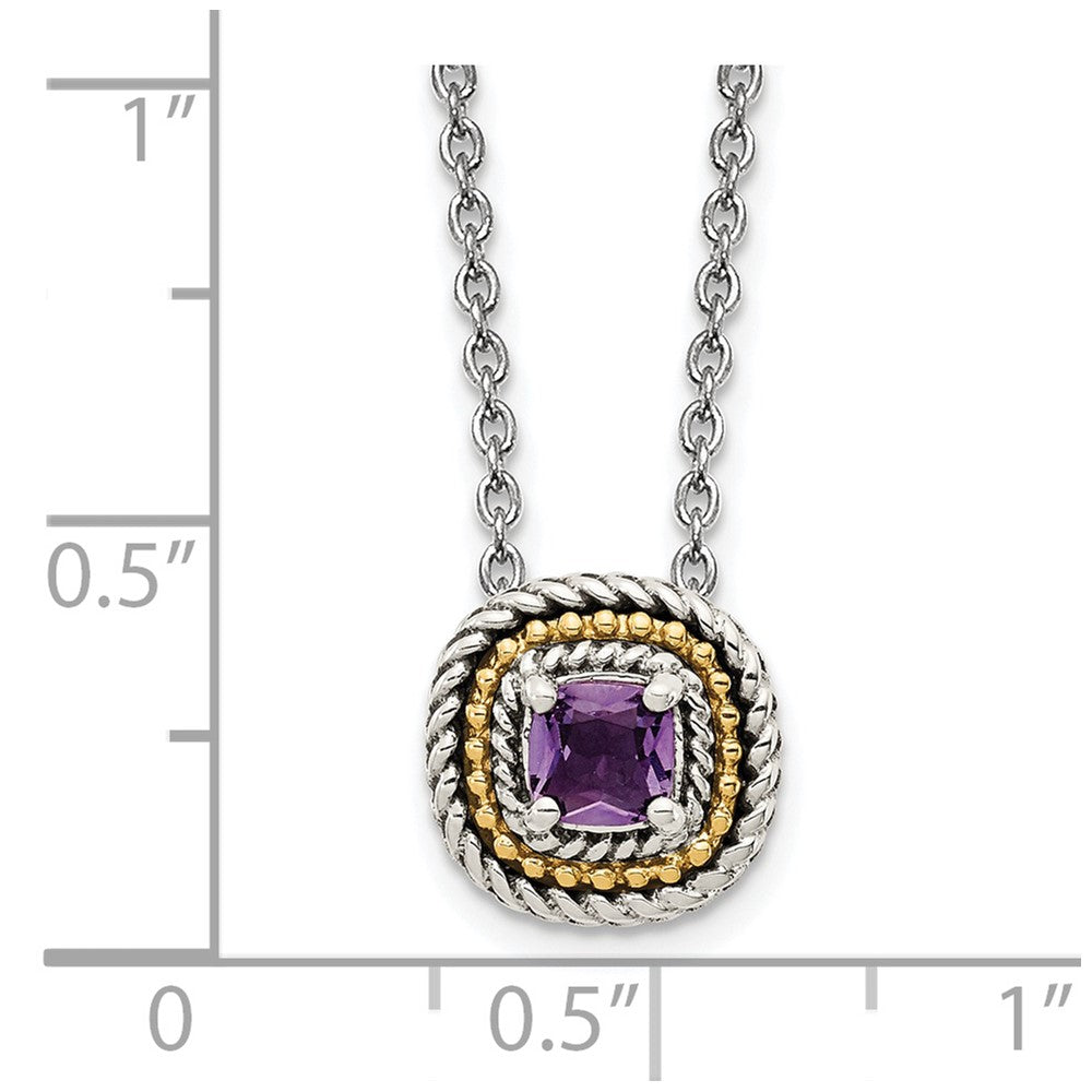 Shey Couture Sterling Silver with 14K Accent 18 Inch Antiqued Cushion Amethyst Necklace QTC1574