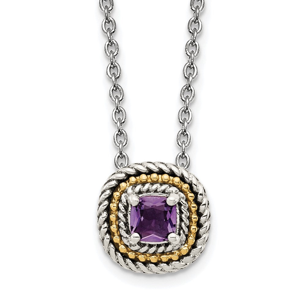 Shey Couture Sterling Silver with 14K Accent 18 Inch Antiqued Cushion Amethyst Necklace QTC1574