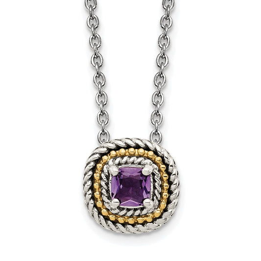 Shey Couture Sterling Silver with 14K Accent 18 Inch Antiqued Cushion Amethyst Necklace QTC1574