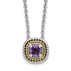 Shey Couture Sterling Silver with 14K Accent 18 Inch Antiqued Cushion Amethyst Necklace QTC1574
