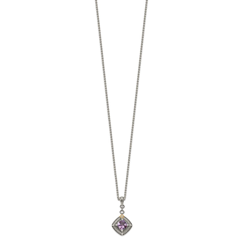 Shey Couture Sterling Silver with 14K Accent 18 Inch Antiqued Cushion Amethyst and Diamond Necklace QTC1577