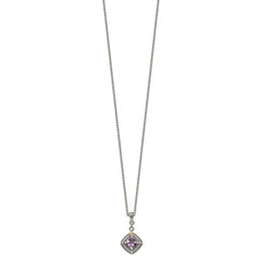 Shey Couture Sterling Silver with 14K Accent 18 Inch Antiqued Cushion Amethyst and Diamond Necklace QTC1577