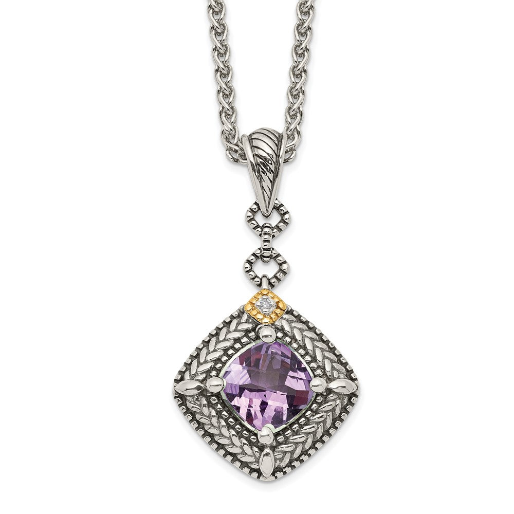 Shey Couture Sterling Silver with 14K Accent 18 Inch Antiqued Cushion Amethyst and Diamond Necklace QTC1577