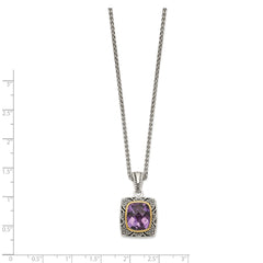 Shey Couture Sterling Silver with 14K Accent 18 Inch Antiqued Checkerboard-cut Cushion Bezel Amethyst Necklace QTC1581