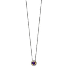 Shey Couture Sterling Silver with 14K Accent 18 Inch Antiqued Round Bezel Amethyst Necklace QTC1586