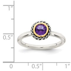Shey Couture Sterling Silver with 14K Accent Antiqued Round Bezel Amethyst Ring