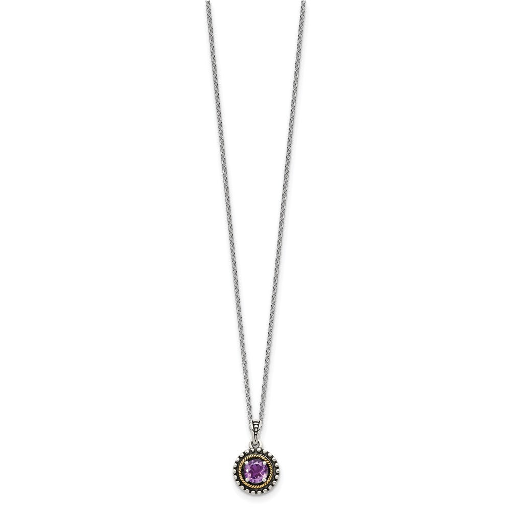 Shey Couture Sterling Silver with 14K Accent 18 Inch Antiqued Round Amethyst Necklace QTC1593