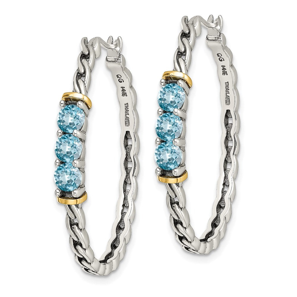 QTC1596 Shey Couture Sterling Silver with 14K Accent Antiqued Round Light Swiss Blue Topaz Hoop Earrings