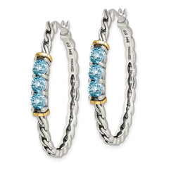 QTC1596 Shey Couture Sterling Silver with 14K Accent Antiqued Round Light Swiss Blue Topaz Hoop Earrings