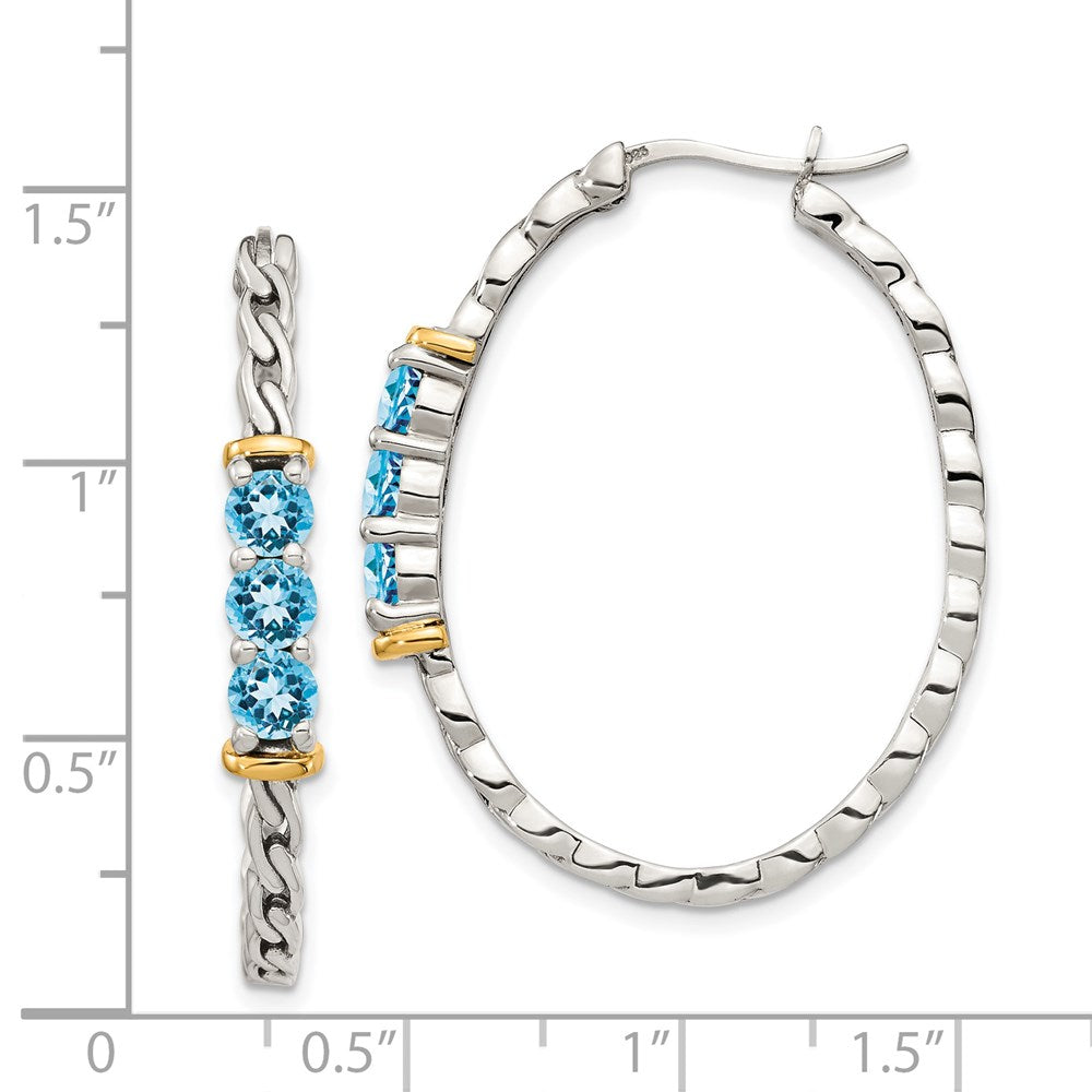 QTC1596 Shey Couture Sterling Silver with 14K Accent Antiqued Round Light Swiss Blue Topaz Hoop Earrings