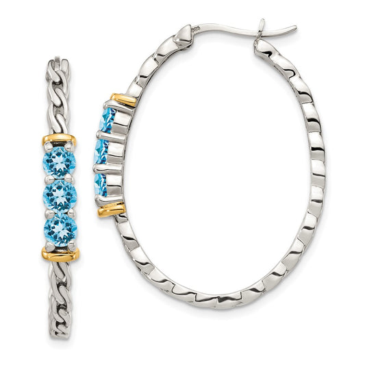 QTC1596 Shey Couture Sterling Silver with 14K Accent Antiqued Round Light Swiss Blue Topaz Hoop Earrings