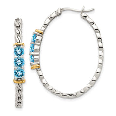 QTC1596 Shey Couture Sterling Silver with 14K Accent Antiqued Round Light Swiss Blue Topaz Hoop Earrings