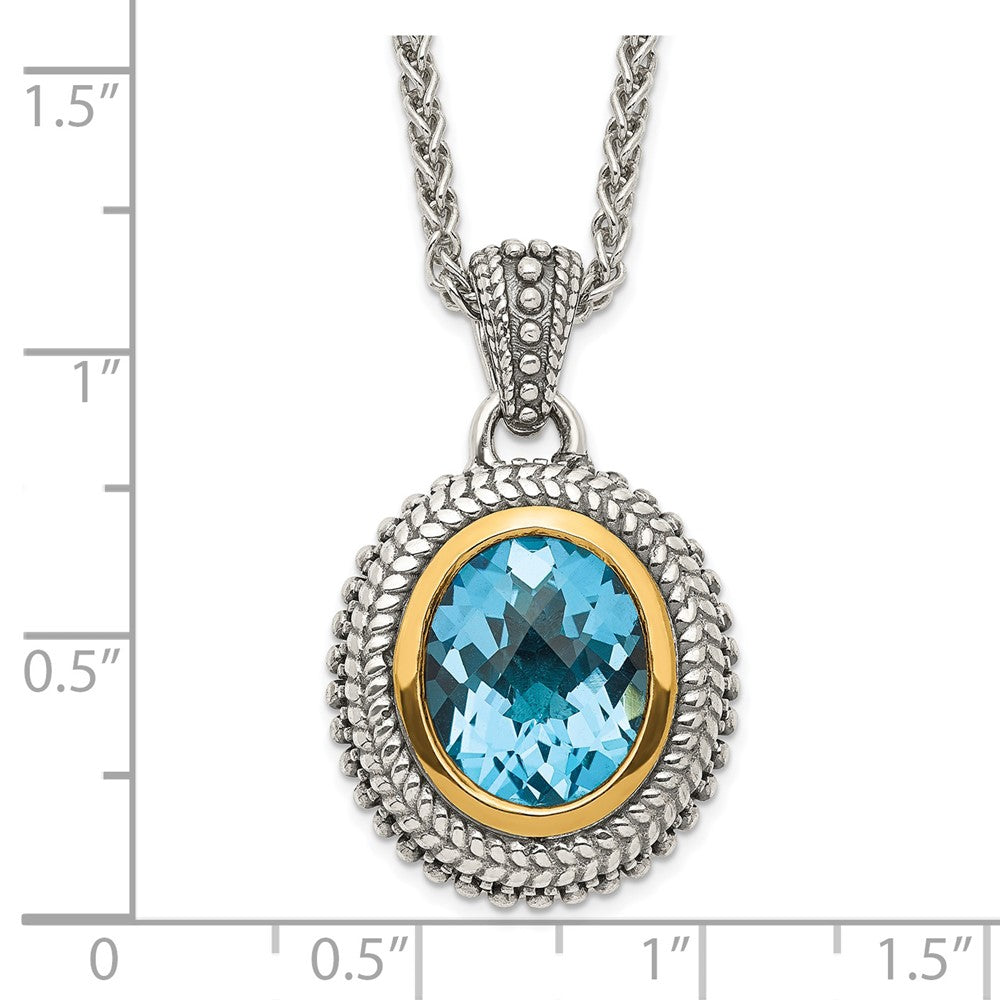 Shey Couture Sterling Silver with 14K Accent 18 Inch Antiqued Oval Bezel Light Swiss Blue Topaz Necklace QTC1597