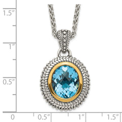 Shey Couture Sterling Silver with 14K Accent 18 Inch Antiqued Oval Bezel Light Swiss Blue Topaz Necklace QTC1597