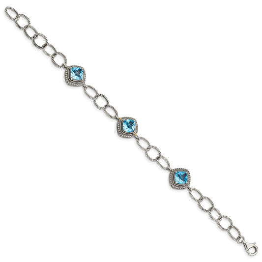 Shey Couture Sterling Silver with 14K Accent 7.5 Inch Antiqued Cushion Light Swiss Blue Topaz Bracelet QTC1603