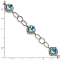 Shey Couture Sterling Silver with 14K Accent 7.5 Inch Antiqued Cushion Light Swiss Blue Topaz Bracelet QTC1603