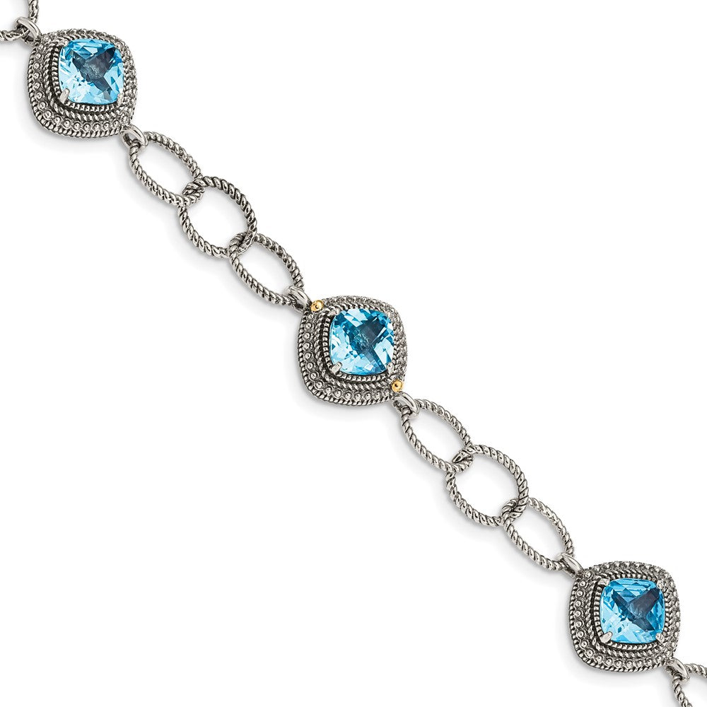 Shey Couture Sterling Silver with 14K Accent 7.5 Inch Antiqued Cushion Light Swiss Blue Topaz Bracelet QTC1603