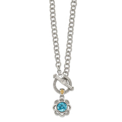 Shey Couture Sterling Silver Rhodium-plated with 14K Accent 18 Inch Round Light Swiss Blue Topaz and Diamond Toggle Necklace QTC1605