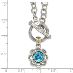 Shey Couture Sterling Silver Rhodium-plated with 14K Accent 18 Inch Round Light Swiss Blue Topaz and Diamond Toggle Necklace QTC1605