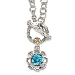 Shey Couture Sterling Silver Rhodium-plated with 14K Accent 18 Inch Round Light Swiss Blue Topaz and Diamond Toggle Necklace QTC1605