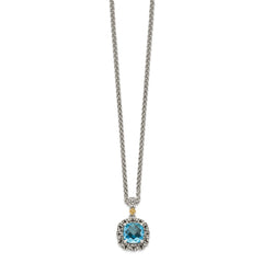 Shey Couture Sterling Silver with 14K Accent 18 Inch Antiqued Blue Topaz Necklace QTC1609