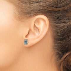 QTC1614 Shey Couture Sterling Silver with 14K Accent Antiqued Emerald-cut Blue Topaz Post Earrings