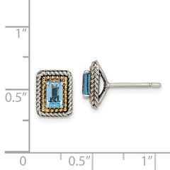 QTC1614 Shey Couture Sterling Silver with 14K Accent Antiqued Emerald-cut Blue Topaz Post Earrings