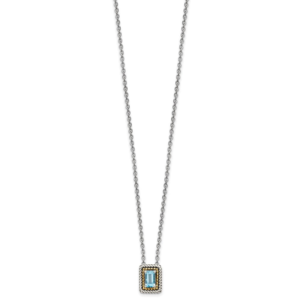 Shey Couture Sterling Silver with 14K Accent 18 Inch Emerald-cut Antiqued Light Swiss Blue Topaz Necklace QTC1616
