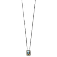 Shey Couture Sterling Silver with 14K Accent 18 Inch Emerald-cut Antiqued Light Swiss Blue Topaz Necklace QTC1616