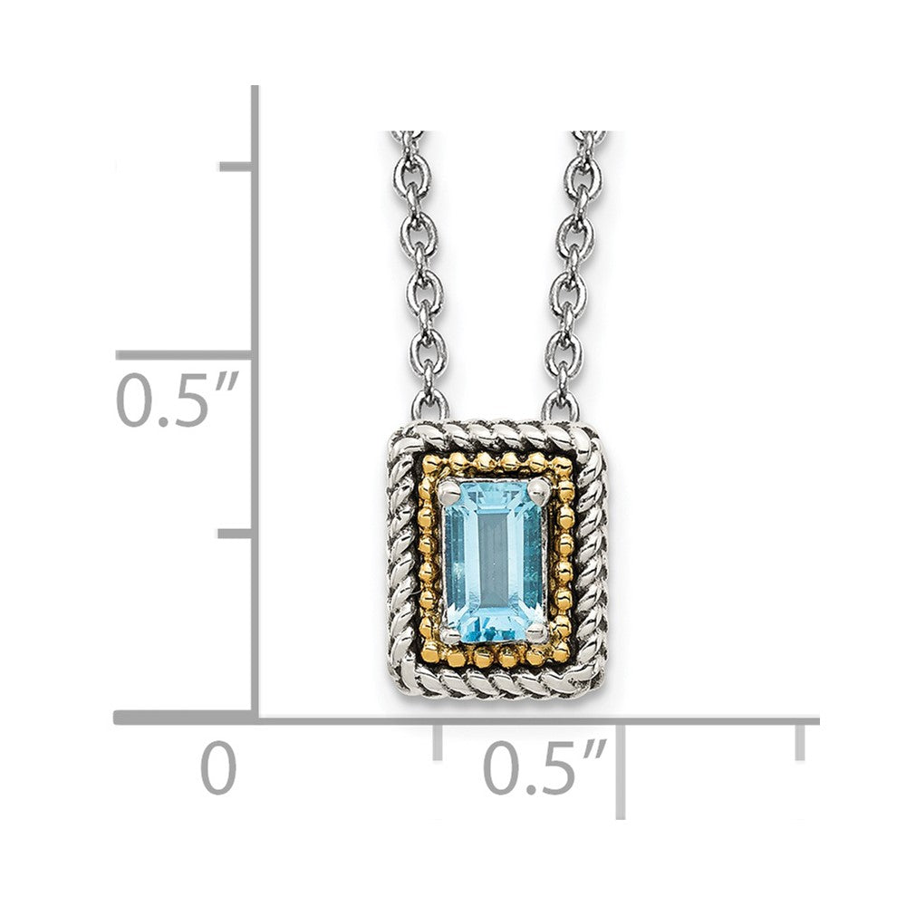 Shey Couture Sterling Silver with 14K Accent 18 Inch Emerald-cut Antiqued Light Swiss Blue Topaz Necklace QTC1616