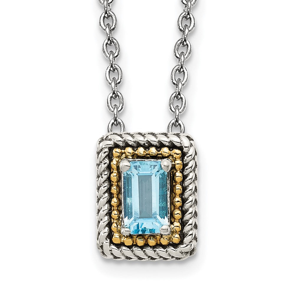 Shey Couture Sterling Silver with 14K Accent 18 Inch Emerald-cut Antiqued Light Swiss Blue Topaz Necklace QTC1616