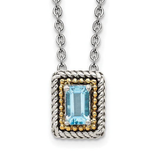 Shey Couture Sterling Silver with 14K Accent 18 Inch Emerald-cut Antiqued Light Swiss Blue Topaz Necklace QTC1616