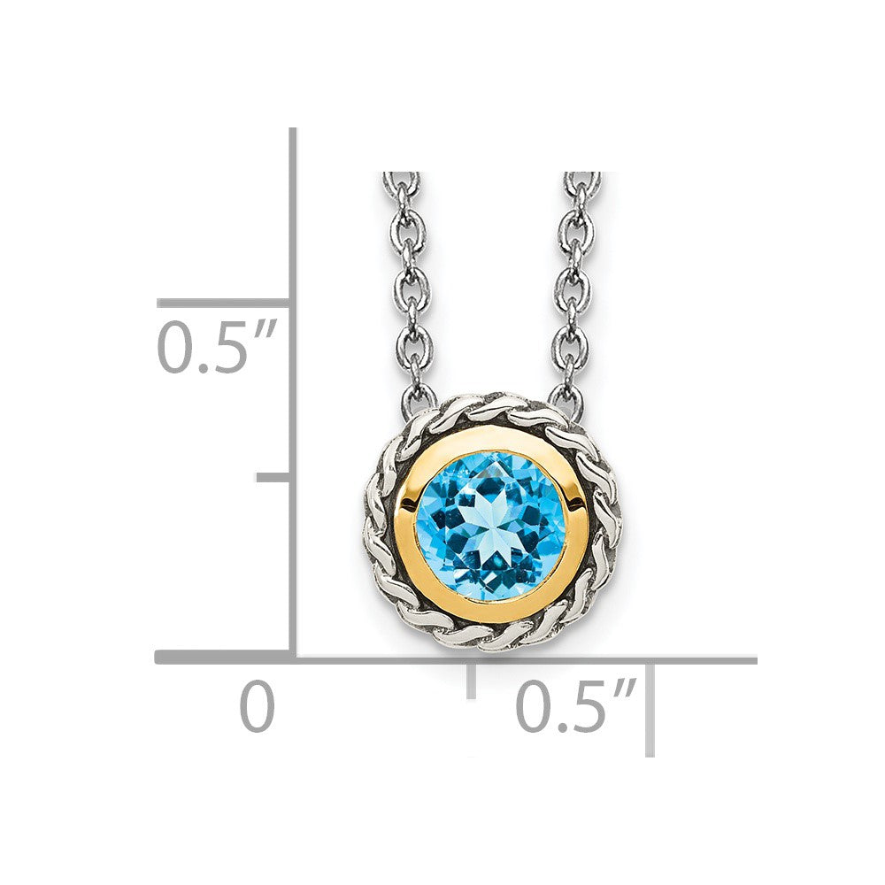 Shey Couture Sterling Silver with 14K Accent 18 Inch Antiqued Round Light Swiss Blue Topaz Necklace QTC1623
