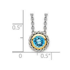 Shey Couture Sterling Silver with 14K Accent 18 Inch Antiqued Round Light Swiss Blue Topaz Necklace QTC1623