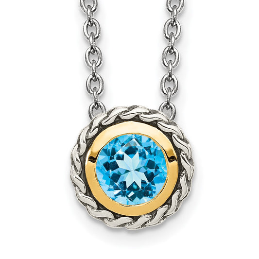 Shey Couture Sterling Silver with 14K Accent 18 Inch Antiqued Round Light Swiss Blue Topaz Necklace QTC1623