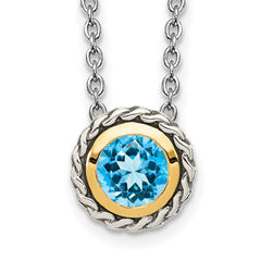 Shey Couture Sterling Silver with 14K Accent 18 Inch Antiqued Round Light Swiss Blue Topaz Necklace QTC1623