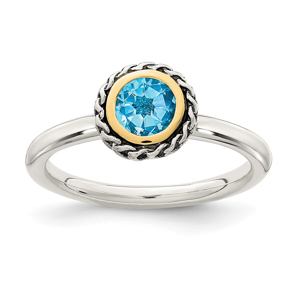 Shey Couture Sterling Silver with 14K Accent Antiqued Round Blue Topaz Ring