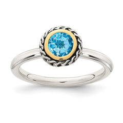 Shey Couture Sterling Silver with 14K Accent Antiqued Round Blue Topaz Ring