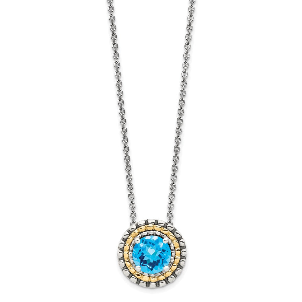 Shey Couture Sterling Silver with 14K Accent 18 Inch Antiqued Round Light Swiss Blue Topaz Round Necklace QTC1627