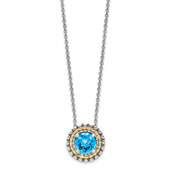 Shey Couture Sterling Silver with 14K Accent 18 Inch Antiqued Round Light Swiss Blue Topaz Round Necklace QTC1627